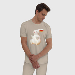 Пижама хлопковая мужская Объемный белый заяц, цвет: миндальный — фото 2