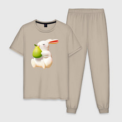 Пижама хлопковая мужская Кролик с грушей, цвет: миндальный