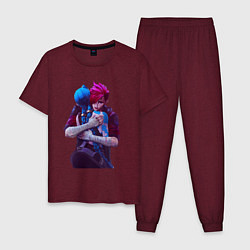 Пижама хлопковая мужская Джинкс и Ви - Аркейн, цвет: меланж-бордовый
