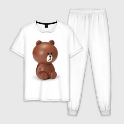 Пижама хлопковая мужская Шоколадный мишка - симпатяга, цвет: белый