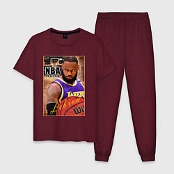 Пижама хлопковая мужская NBA легенды Леброн Джеймс, цвет: меланж-бордовый