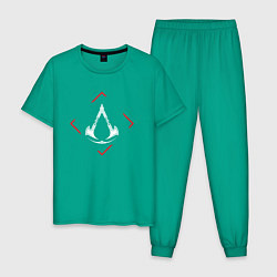 Пижама хлопковая мужская Символ Assassins Creed в красном ромбе, цвет: зеленый