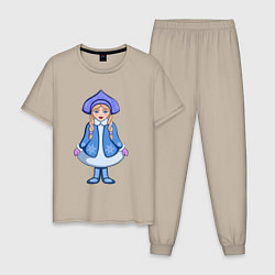 Пижама хлопковая мужская Снегурочка с косичками, цвет: миндальный