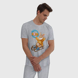 Пижама хлопковая мужская Зайчик на санях, цвет: меланж — фото 2