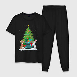 Мужская пижама Кролики елка и мешок подарков