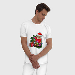 Пижама хлопковая мужская Новогодний манул с подарком, цвет: белый — фото 2