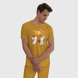 Пижама хлопковая мужская Зайчики с подарком - 2023, цвет: горчичный — фото 2
