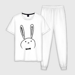 Пижама хлопковая мужская Кролик с бабочкой, цвет: белый