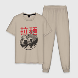 Пижама хлопковая мужская Миска рамен японская еда, цвет: миндальный