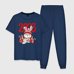 Пижама хлопковая мужская Зайка в подарках 2023, цвет: тёмно-синий