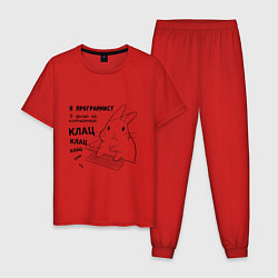 Пижама хлопковая мужская Кролик программист - клац клац клац, цвет: красный