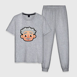 Пижама хлопковая мужская Мультяшная голова Эйнштейна, цвет: меланж