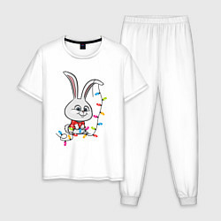 Пижама хлопковая мужская Кролик Снежок новогодний, цвет: белый