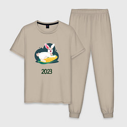 Пижама хлопковая мужская Кролик 2023, цвет: миндальный