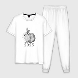 Мужская пижама Новогодний белый кролик, символ 2023 года