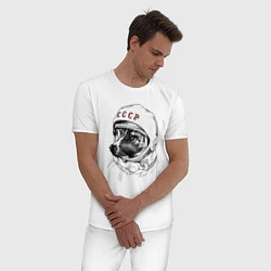 Пижама хлопковая мужская Лайка собака космонавт СССР, цвет: белый — фото 2