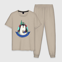 Пижама хлопковая мужская Merry christmas penguin, цвет: миндальный