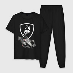 Пижама хлопковая мужская Lamborghini F1 - Italy, цвет: черный