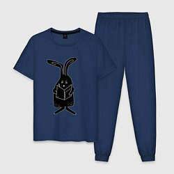 Пижама хлопковая мужская Кролик пишет список дел, цвет: тёмно-синий