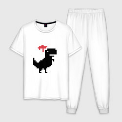 Пижама хлопковая мужская Новогодний гугл динозаврик, цвет: белый