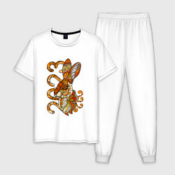 Пижама хлопковая мужская Русский заяц 2023, цвет: белый