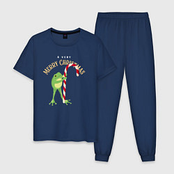 Пижама хлопковая мужская Merry christmas from a frog, цвет: тёмно-синий