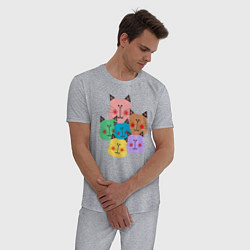 Пижама хлопковая мужская Забавные котики, цвет: меланж — фото 2