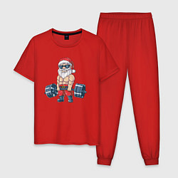 Пижама хлопковая мужская Санта силач, цвет: красный