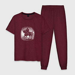 Пижама хлопковая мужская Воин на коне, цвет: меланж-бордовый