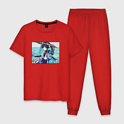 Пижама хлопковая мужская Скарамучча Геншин импакт, цвет: красный