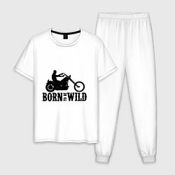 Пижама хлопковая мужская Born to be wild, цвет: белый
