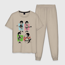 Пижама хлопковая мужская The Beatles - drawing - sketch, цвет: миндальный