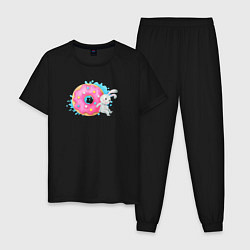 Мужская пижама Серый зайчик розовым пончиком