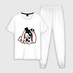 Пижама хлопковая мужская Кролик с часами, цвет: белый