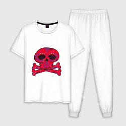 Пижама хлопковая мужская Колдунский череп и кости, цвет: белый