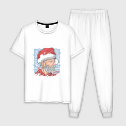 Пижама хлопковая мужская Claus christmas, цвет: белый