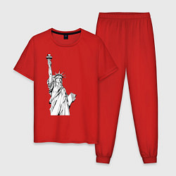 Пижама хлопковая мужская Статуя Свободы в графике, цвет: красный
