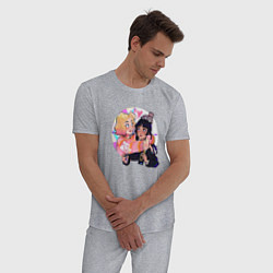 Пижама хлопковая мужская Уэнсдей и Энид, цвет: меланж — фото 2