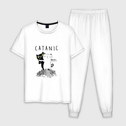 Пижама хлопковая мужская Catanic quote, цвет: белый