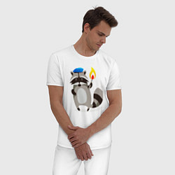 Пижама хлопковая мужская Боевой енот со спичкой, цвет: белый — фото 2
