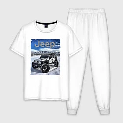 Пижама хлопковая мужская Chrysler Jeep Wrangler в зимних горах, цвет: белый