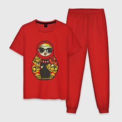 Пижама хлопковая мужская Современная матрешка с собачкой, цвет: красный