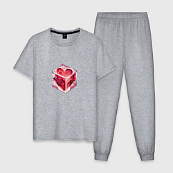 Пижама хлопковая мужская Сердце в кубе, цвет: меланж
