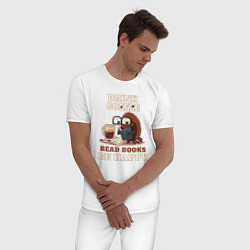 Пижама хлопковая мужская Drink Coffee, Read Books, Be Happy, цвет: белый — фото 2
