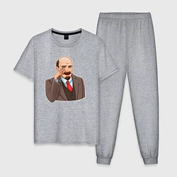 Пижама хлопковая мужская Ленин смеётся, цвет: меланж