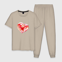 Пижама хлопковая мужская Любящее сердце, цвет: миндальный