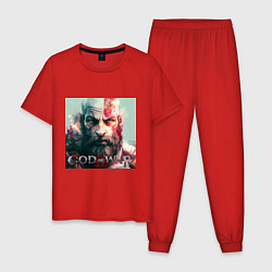 Пижама хлопковая мужская God of War, Ragnarok, цвет: красный