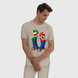 Пижама хлопковая мужская Марио и Луиджи, цвет: миндальный — фото 2