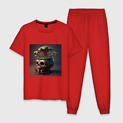 Пижама хлопковая мужская Сказочный пень, цвет: красный