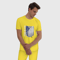 Пижама хлопковая мужская Атака титанов аниме логотип, цвет: желтый — фото 2